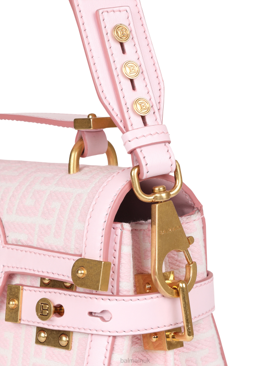 Accessories D0022511 Pink Balmain Women Bicolor Jacquard B-Buzz 23 Bag With Leather Panel