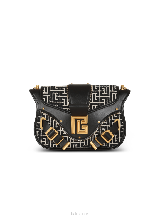 Accessories D0022439 Black Balmain Women Blaze Leather Bag With Jacquard Monogram