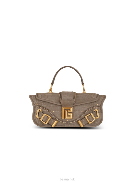 Accessories D0022437 Beige Balmain Women Blaze Clutch Bag In Crocodile Effect-Embossed Leather