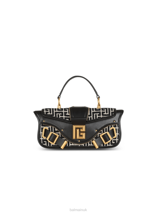 Accessories D0022438 Black Balmain Women Blaze Leather Clutch Bag With Jacquard Monogram