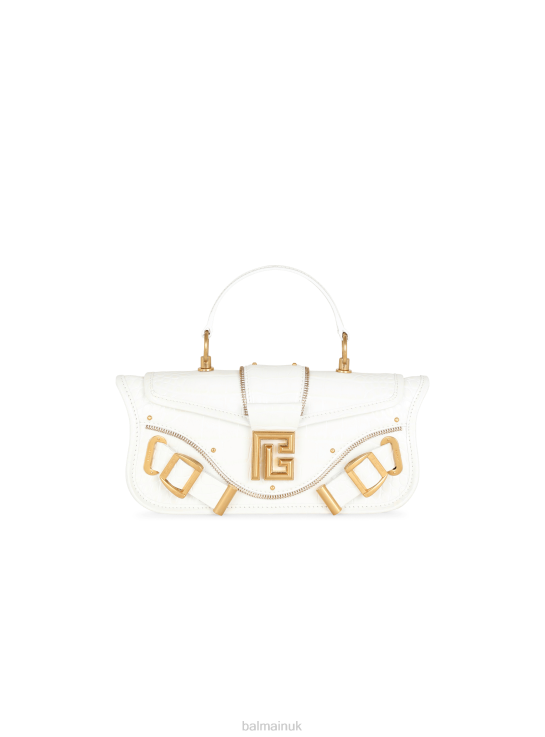 Accessories D0022442 White Balmain Women Blaze Clutch Bag In Crocodile Effect-Embossed Leather