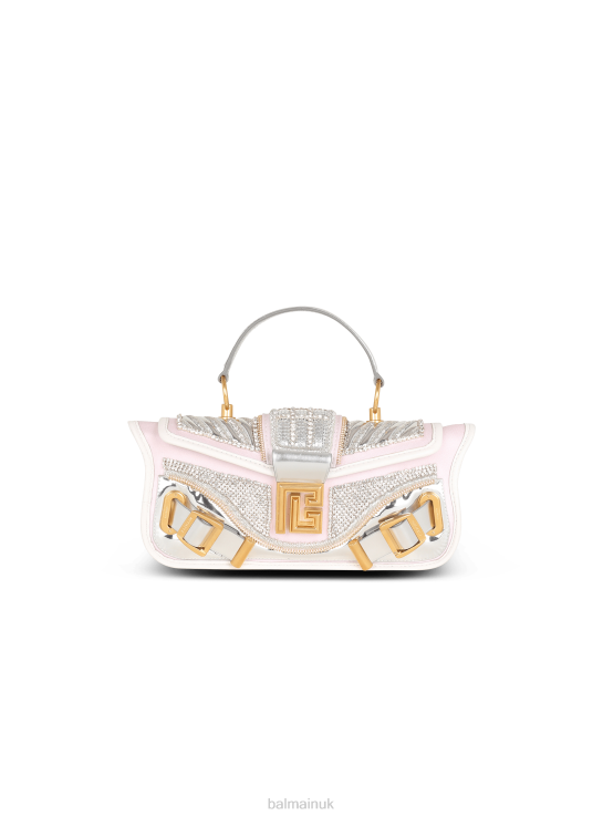 Accessories D0022447 Silver Balmain Women Blaze Clutch Bag In Leather And Embroidered Satin