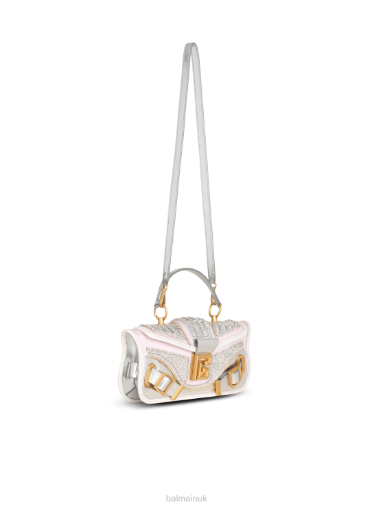 Accessories D0022447 Silver Balmain Women Blaze Clutch Bag In Leather And Embroidered Satin