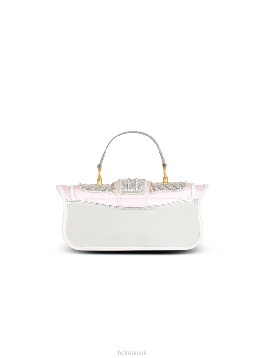 Accessories D0022447 Silver Balmain Women Blaze Clutch Bag In Leather And Embroidered Satin