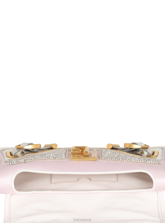 Accessories D0022447 Silver Balmain Women Blaze Clutch Bag In Leather And Embroidered Satin