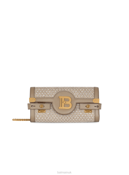 Accessories D0022450 Beige Balmain Women B-Buzz 23 Raffia Clutch Bag With Rhinestones