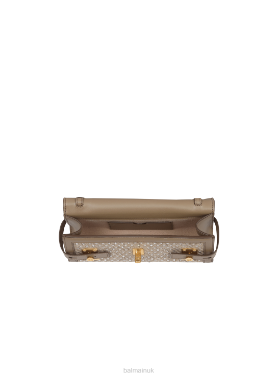 Accessories D0022450 Beige Balmain Women B-Buzz 23 Raffia Clutch Bag With Rhinestones