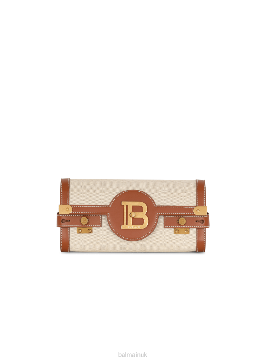 Accessories D0022482 Brown Balmain Women B-Buzz 23 Leather And Canvas Clutch Bag