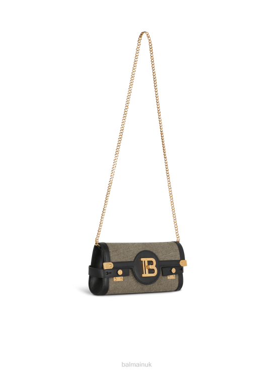 Accessories D0022490 Khaki Balmain Women Canvas B-Buzz 23 Clutch Bag With Leather Panels