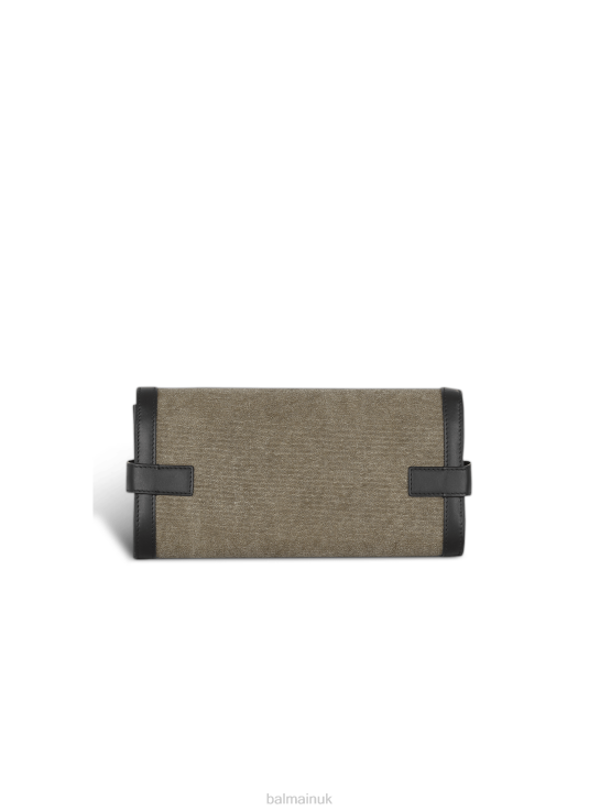 Accessories D0022490 Khaki Balmain Women Canvas B-Buzz 23 Clutch Bag With Leather Panels