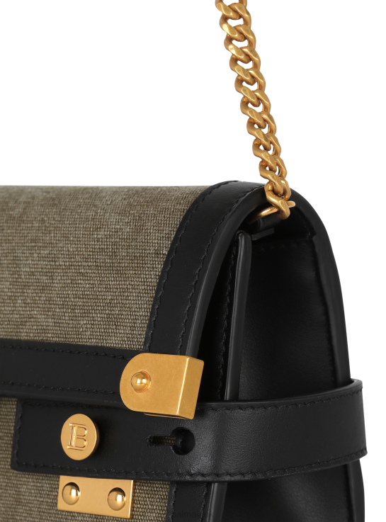 Accessories D0022490 Khaki Balmain Women Canvas B-Buzz 23 Clutch Bag With Leather Panels