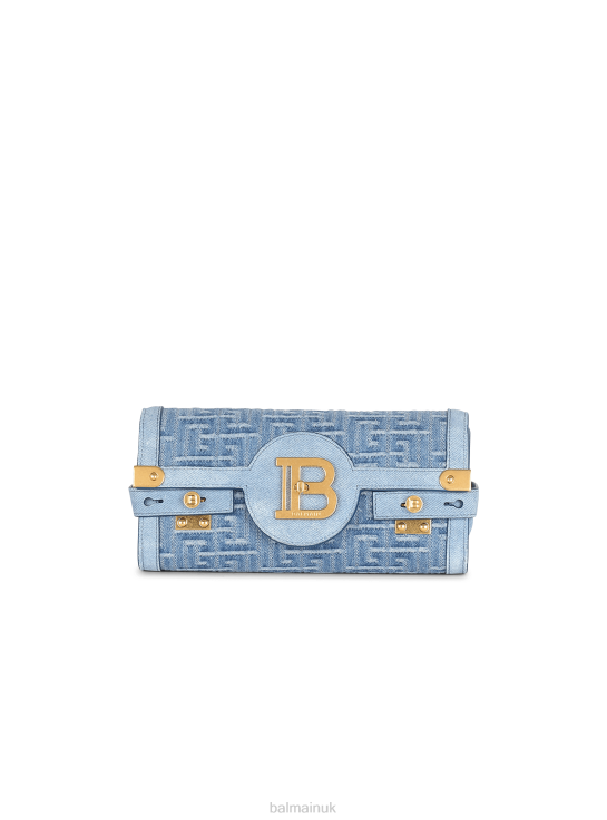 Accessories D0022506 Blue Balmain Women Suede And Denim B-Buzz 23 Clutch Bag