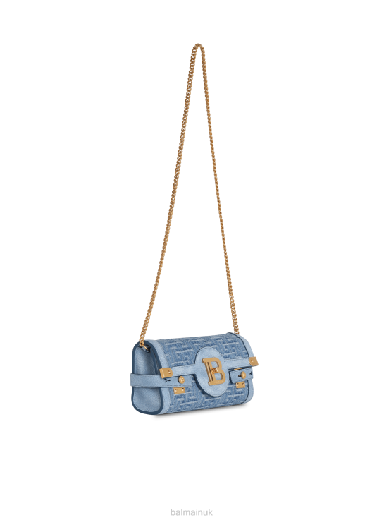 Accessories D0022506 Blue Balmain Women Suede And Denim B-Buzz 23 Clutch Bag