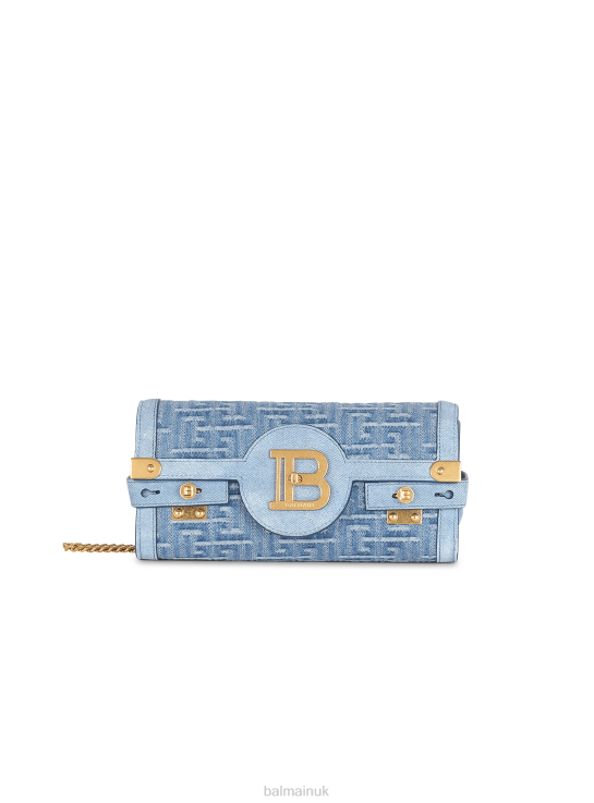 Accessories D0022506 Blue Balmain Women Suede And Denim B-Buzz 23 Clutch Bag