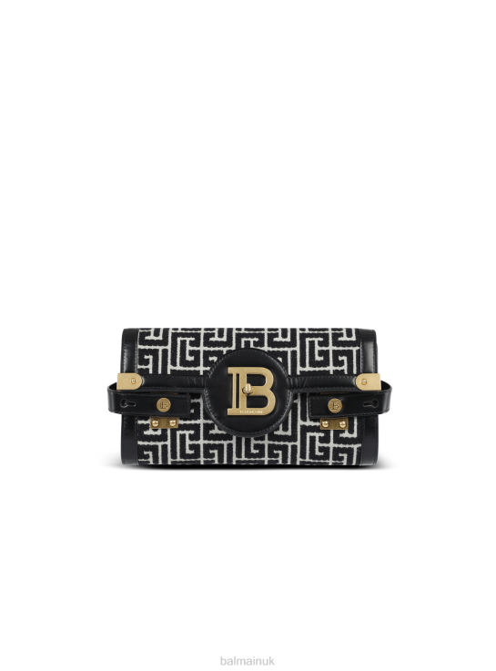 Accessories D0022509 Black Balmain Women B-Buzz 23 Leather Clutch Bag With Jacquard Monogram