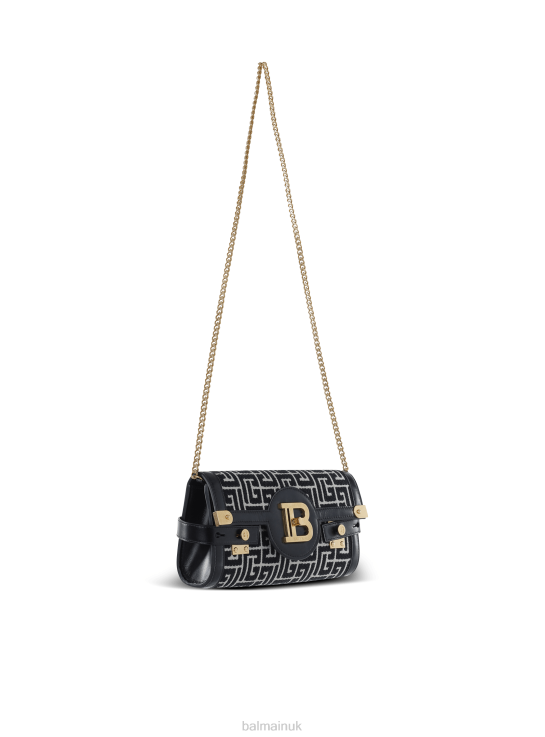 Accessories D0022509 Black Balmain Women B-Buzz 23 Leather Clutch Bag With Jacquard Monogram