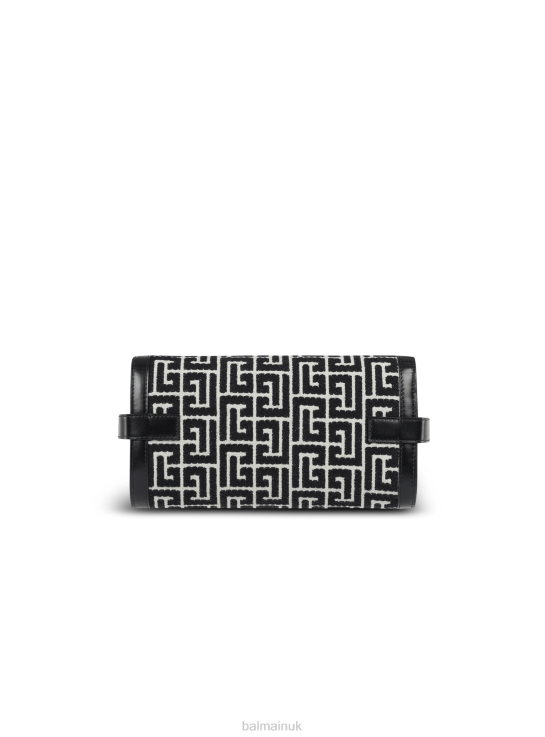 Accessories D0022509 Black Balmain Women B-Buzz 23 Leather Clutch Bag With Jacquard Monogram