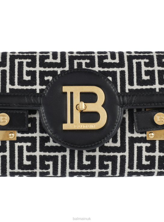 Accessories D0022509 Black Balmain Women B-Buzz 23 Leather Clutch Bag With Jacquard Monogram