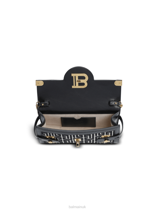 Accessories D0022509 Black Balmain Women B-Buzz 23 Leather Clutch Bag With Jacquard Monogram