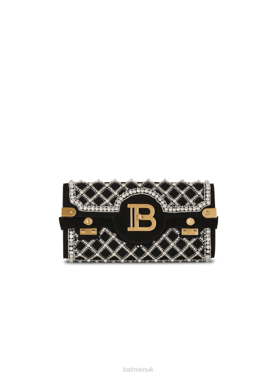 Accessories D0022510 Black Balmain Women Suede And Embroidered Pearl B-Buzz 23 Clutch Bag