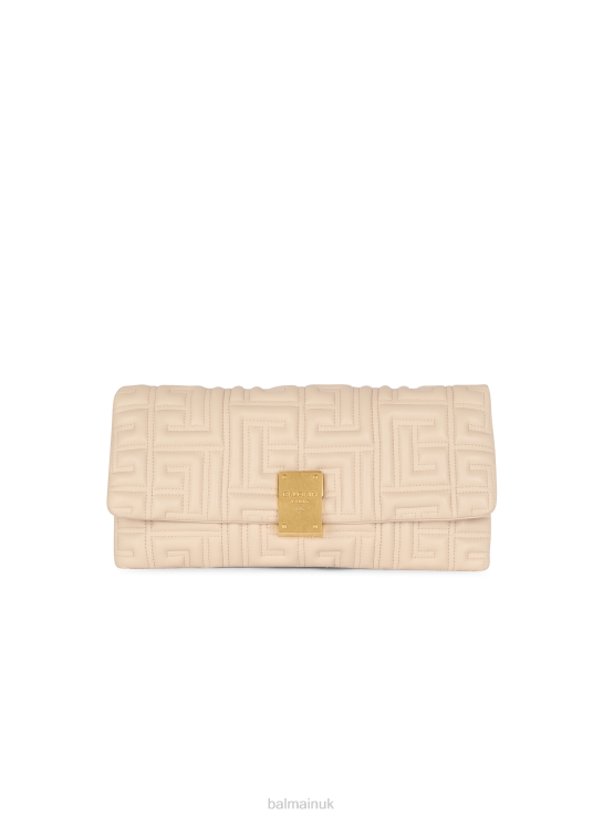 Accessories D0022519 Beige Balmain Women 1945 Soft Quilted Leather Clutch Bag