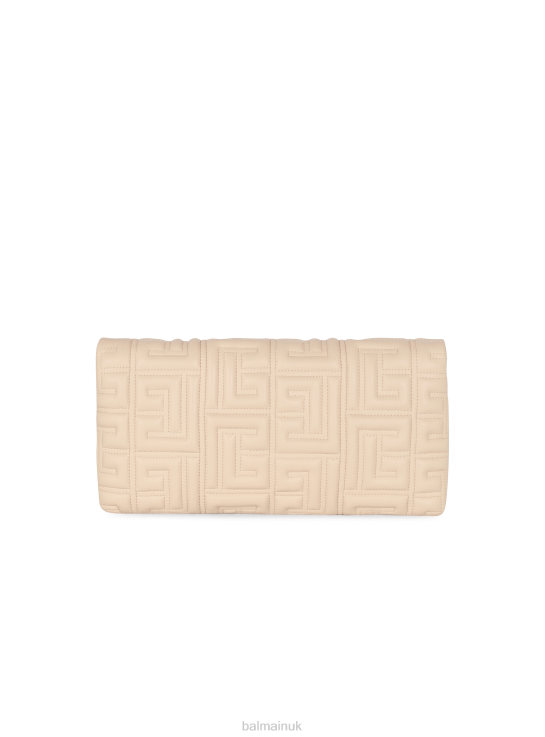 Accessories D0022519 Beige Balmain Women 1945 Soft Quilted Leather Clutch Bag