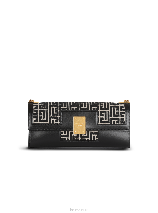 Accessories D0022542 Black Balmain Women Bicolor Khaki And Jacquard 1945 Clutch Bag