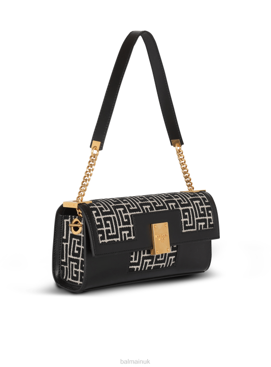 Accessories D0022542 Black Balmain Women Bicolor Khaki And Jacquard 1945 Clutch Bag