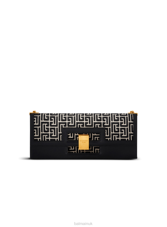 Accessories D0022548 Black Balmain Women Oversized Bicolor Jacquard 1945 Heritage Clutch Bag