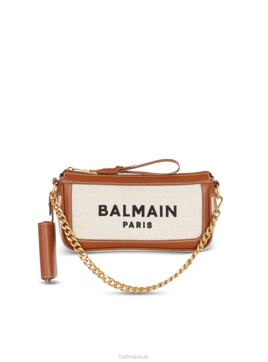 Accessories D0022560 Brown Balmain Women B-Army Canvas Clutch Bag With Leather Inserts