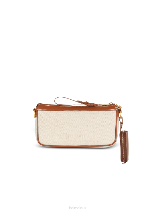 Accessories D0022560 Brown Balmain Women B-Army Canvas Clutch Bag With Leather Inserts