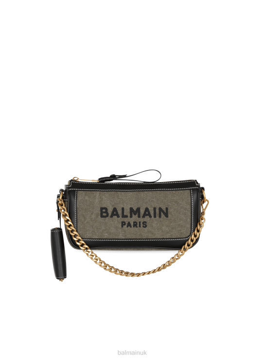 Accessories D0022571 Khaki Balmain Women B-Army Canvas Clutch Bag With Leather Inserts