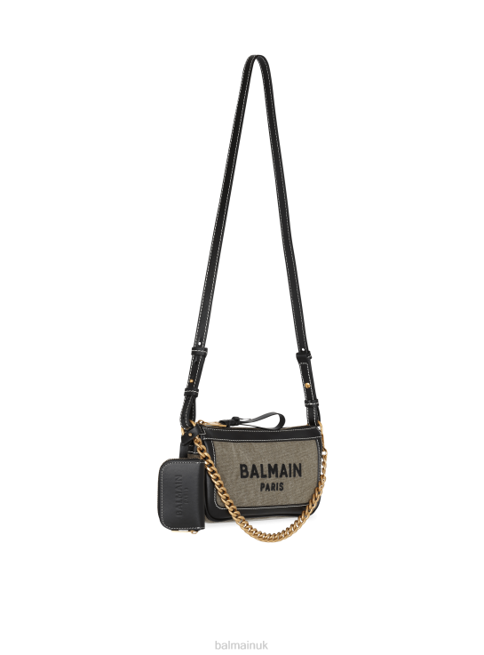 Accessories D0022571 Khaki Balmain Women B-Army Canvas Clutch Bag With Leather Inserts
