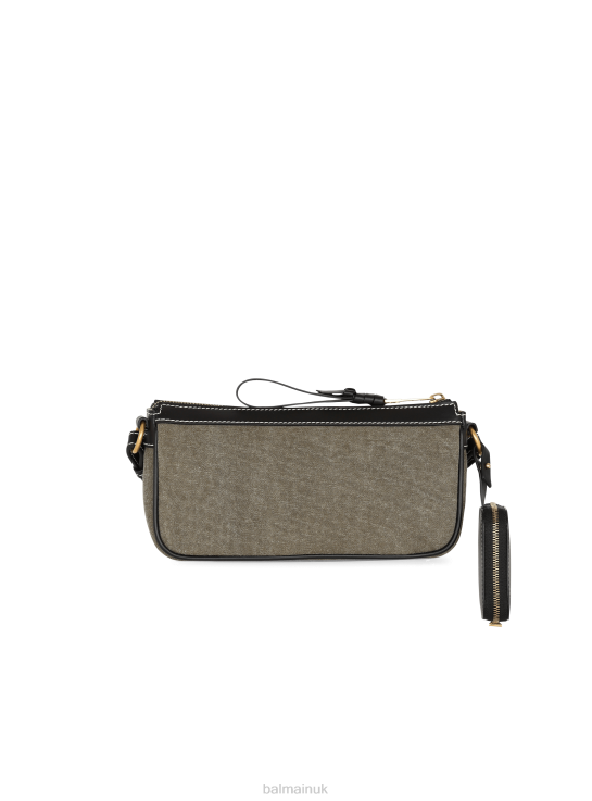 Accessories D0022571 Khaki Balmain Women B-Army Canvas Clutch Bag With Leather Inserts
