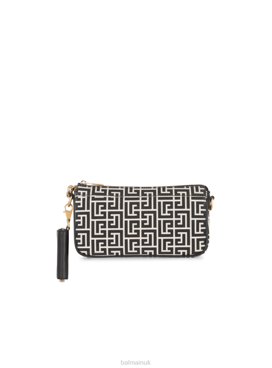 Accessories D0022574 Black Balmain Women Monogram Canvas B-Army Clutch Bag