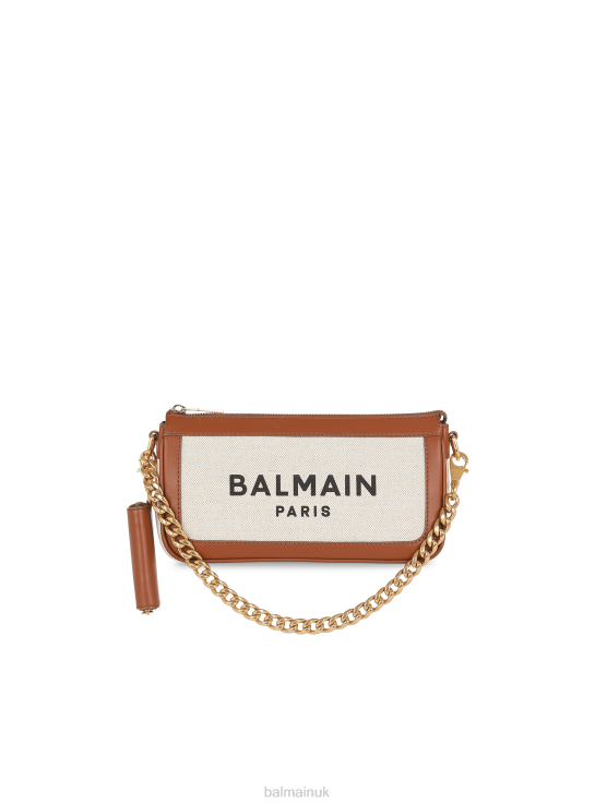 Accessories D0022575 Beige Balmain Women Canvas B-Army Clutch Bag With Leather Panels
