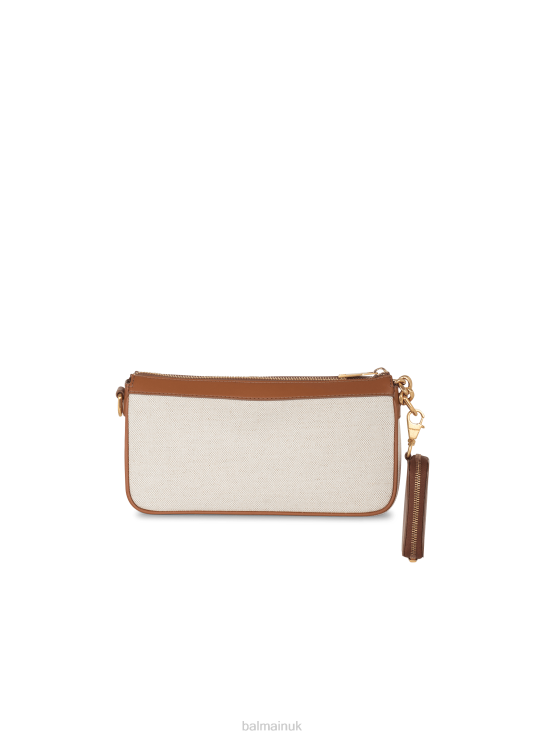 Accessories D0022575 Beige Balmain Women Canvas B-Army Clutch Bag With Leather Panels