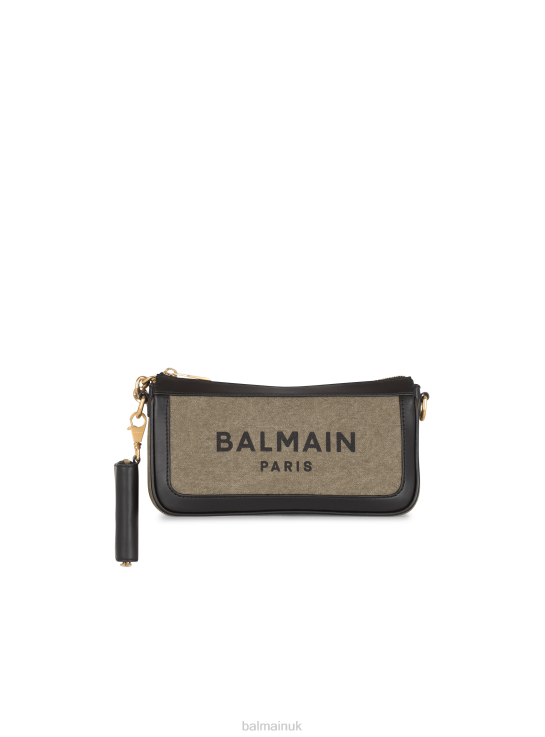 Accessories D0022582 Khaki Balmain Women Canvas B-Army Clutch Bag With Leather Panels