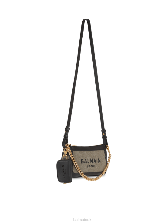 Accessories D0022582 Khaki Balmain Women Canvas B-Army Clutch Bag With Leather Panels