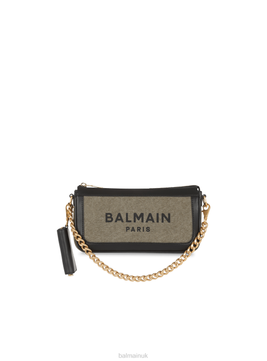 Accessories D0022582 Khaki Balmain Women Canvas B-Army Clutch Bag With Leather Panels