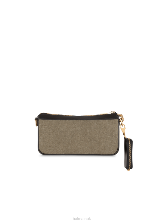 Accessories D0022582 Khaki Balmain Women Canvas B-Army Clutch Bag With Leather Panels