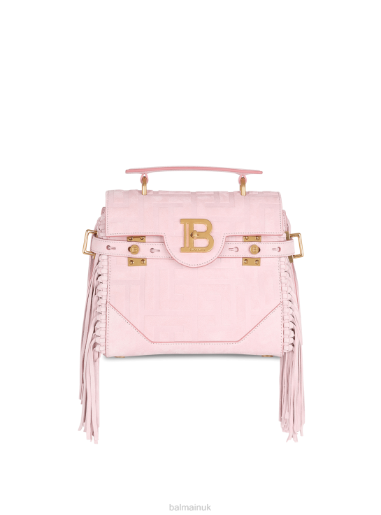 Accessories D0022495 Pink Balmain Women Embossed Suede B-Buzz 23 Bag With Fringe