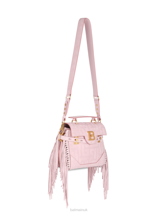 Accessories D0022495 Pink Balmain Women Embossed Suede B-Buzz 23 Bag With Fringe