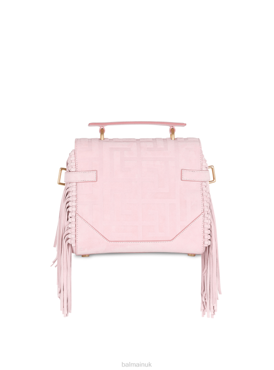 Accessories D0022495 Pink Balmain Women Embossed Suede B-Buzz 23 Bag With Fringe