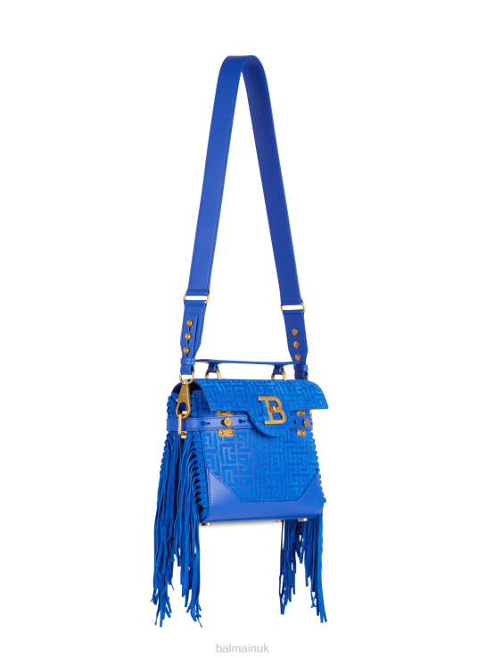 Accessories D0022507 Blue Balmain Women B-Buzz 23 Fringed Bag With Suede Embossed Monogram