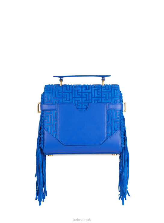 Accessories D0022507 Blue Balmain Women B-Buzz 23 Fringed Bag With Suede Embossed Monogram