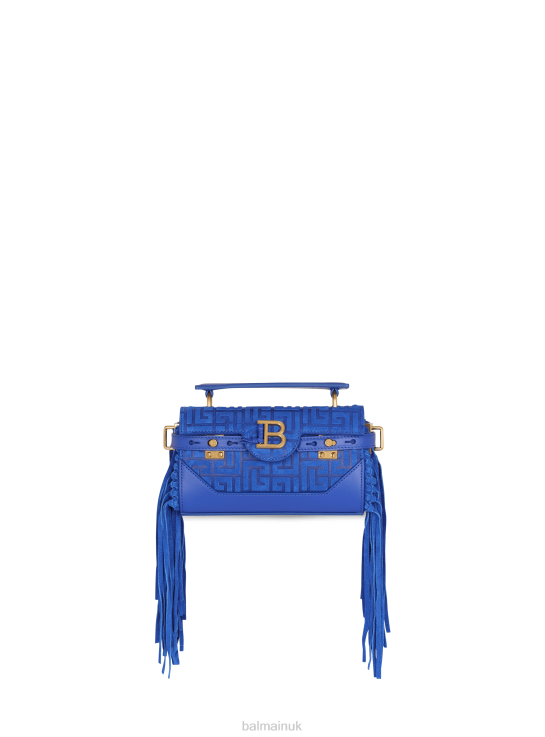 Accessories D0022508 Blue Balmain Women B-Buzz 19 Fringed Bag With Suede Embossed Monogram