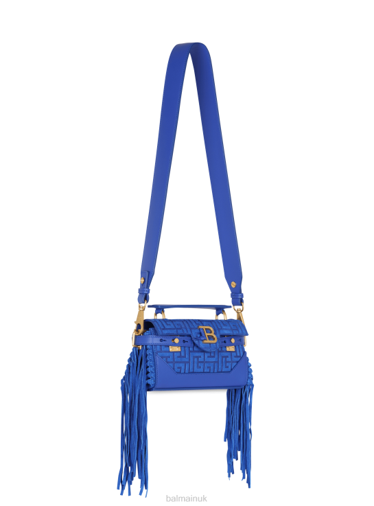 Accessories D0022508 Blue Balmain Women B-Buzz 19 Fringed Bag With Suede Embossed Monogram