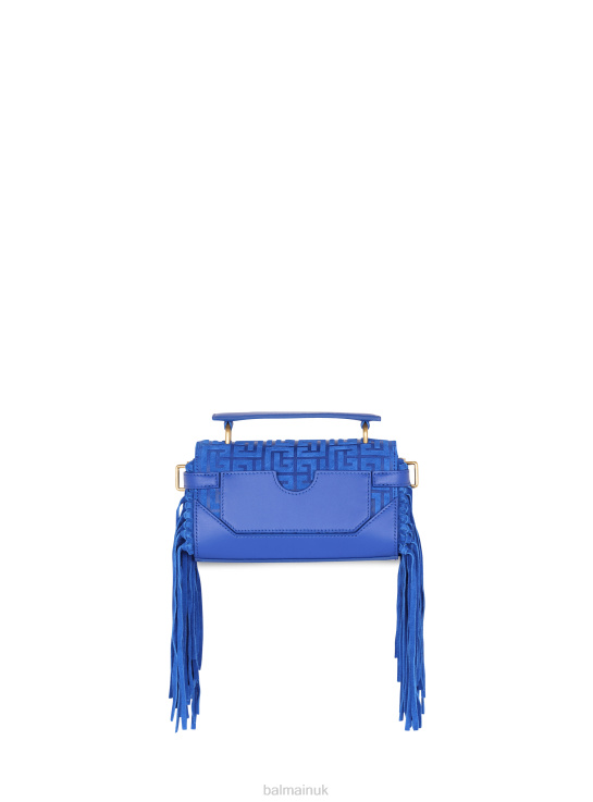 Accessories D0022508 Blue Balmain Women B-Buzz 19 Fringed Bag With Suede Embossed Monogram