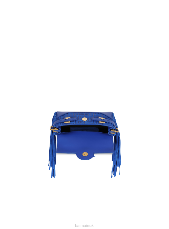 Accessories D0022508 Blue Balmain Women B-Buzz 19 Fringed Bag With Suede Embossed Monogram